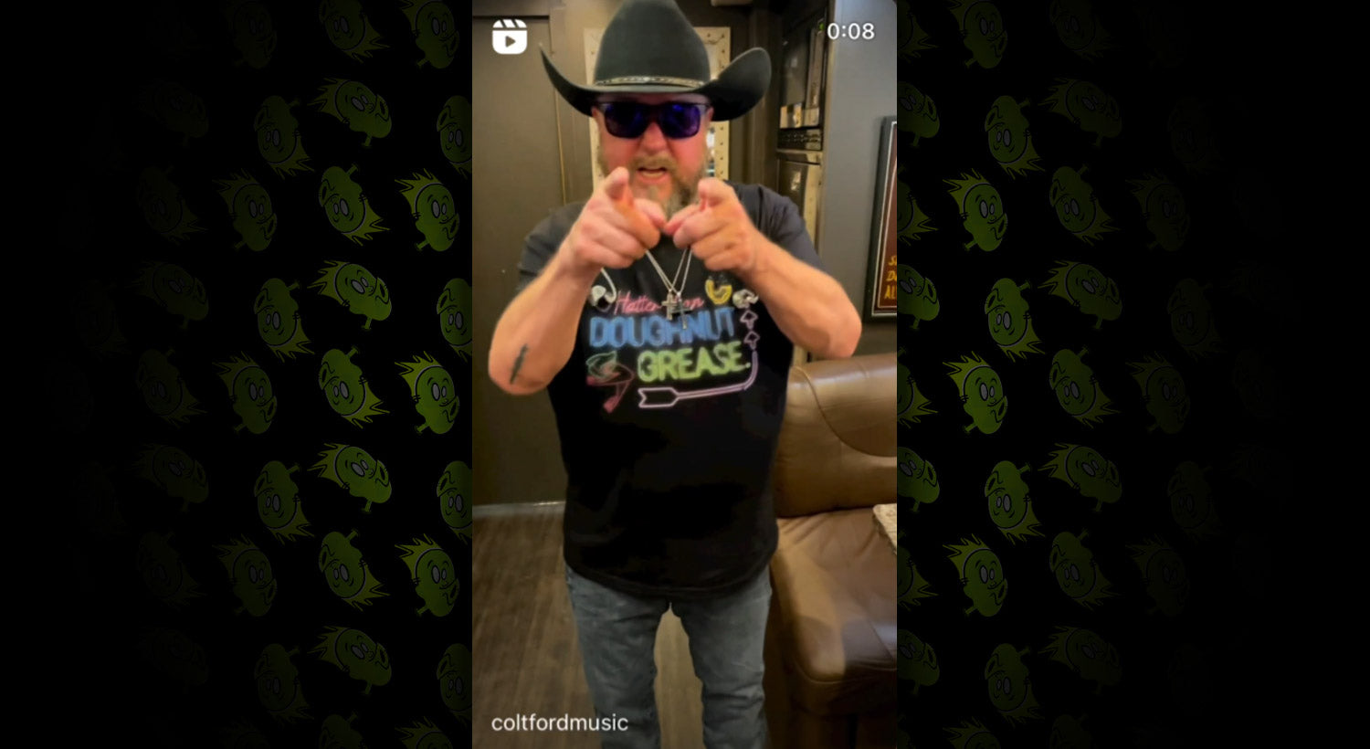 Load video: Country music star Colt Ford rocking the killer &quot;Hotter than Doughnut Grease&quot; t-shirt he designed with SP!TTAKE MERCH around one of his sayings!